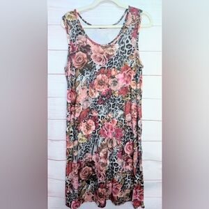 Floral and Leopard Print Sleeveless Dress XXL